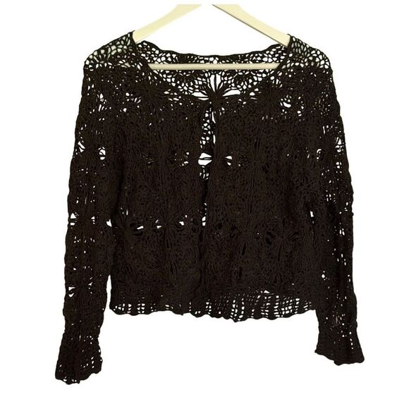 Vintage Black Crochet Cardigan - Picture 1 of 8